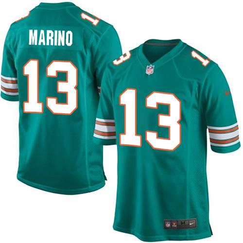 Nike Dolphins #13 Dan Marino Aqua Green Alternate Youth Stitched NFL Elite Jersey - Click Image to Close